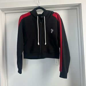 The Kooples Sport Black and Red Zip-Up Hoodie